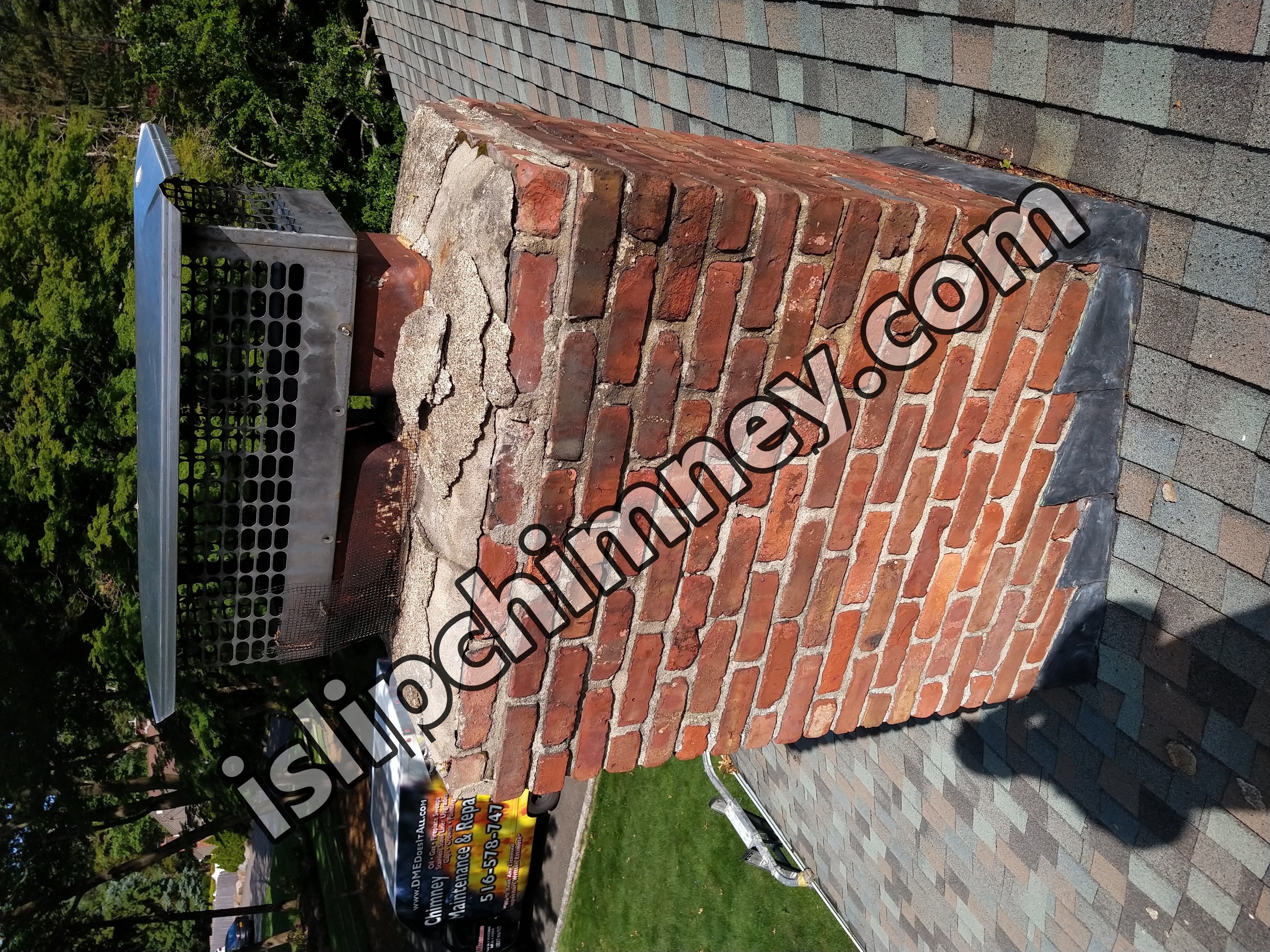 Before and after chimney pointing and tuckpointing in Islip, NY